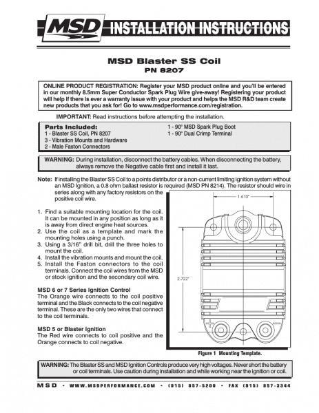 Msd 8207 Blaster Ss Coil Installation User Manual