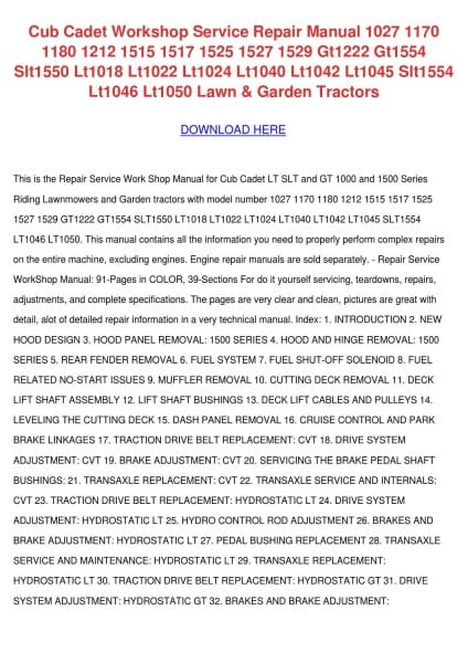 Cub Cadet Workshop Service Repair Manual 1027 By Maxie Chomka