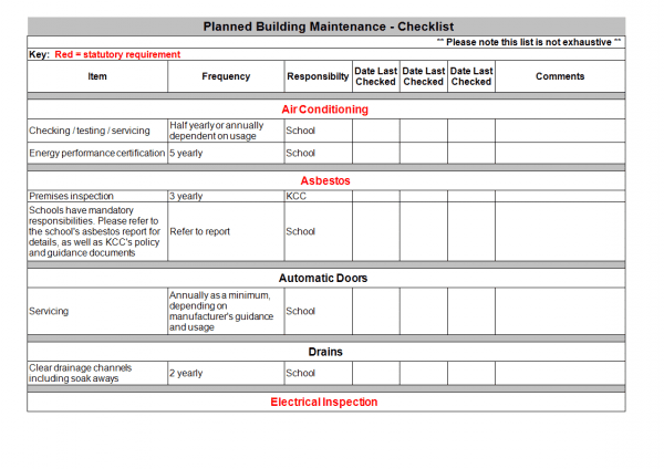 Free Building Maintenance Checklist