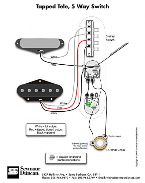 Tele Wiring Diagram, Tapped With A 5 Way Switch