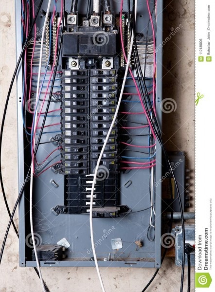 Electrical Service Panel And Branch Circuit Wiring Stock Photo