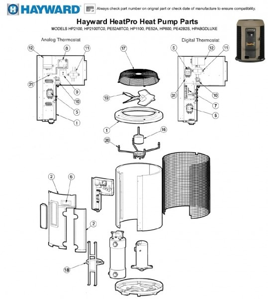 Hayward Hayward Heatpro Heat Pump Parts Models Hp2100