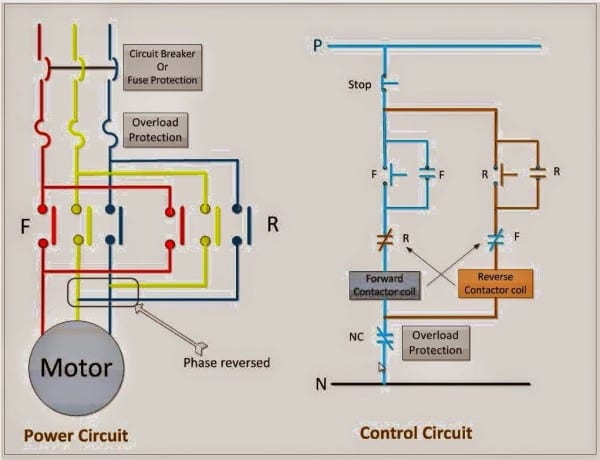 Power & Control Circuit For Forward And Reverse Motor
