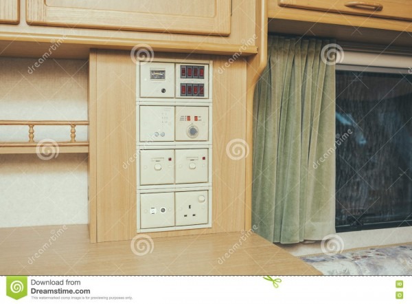 On The Road! Mobile Home Light Switches Stock Photo