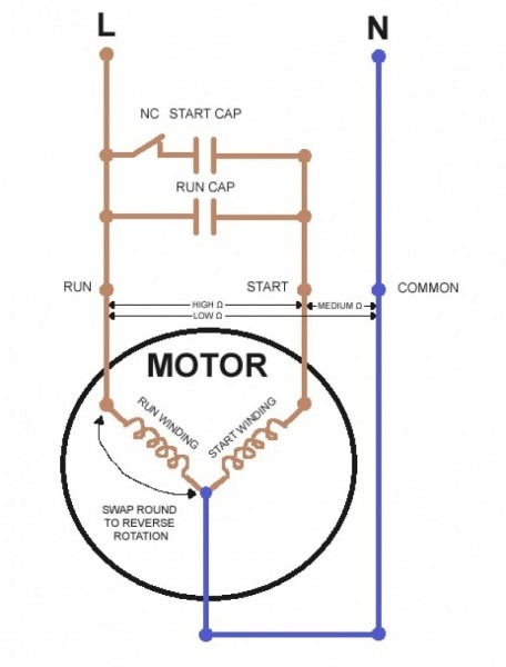 Wiring Diagram For Reversing Single Phase Motor And With Capacitor