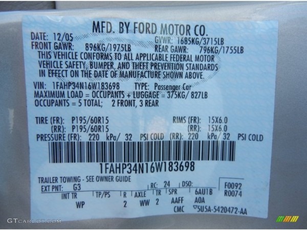 2006 Ford Focus Zx4 Se Sedan Color Code Photos