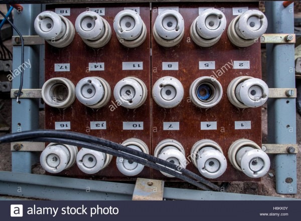 An Old Fuse Panel With Ceramic Fuses From East Germany Seen In The
