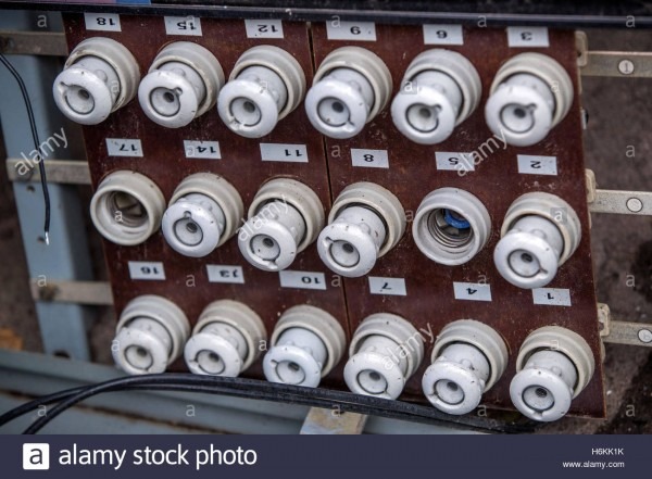An Old Fuse Panel With Ceramic Fuses From East Germany Seen In The