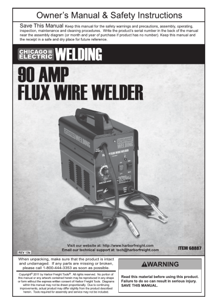Chicago Electric 90 Amp Flux Wire Welder 68887 User Manual