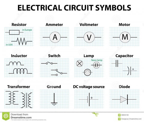 Common Circuit Diagram Symbols Stock Vector