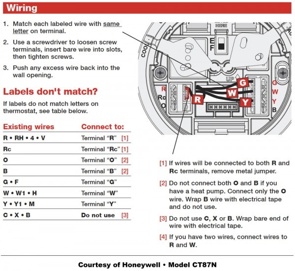 Honeywell Thermostat Wiring Instructions