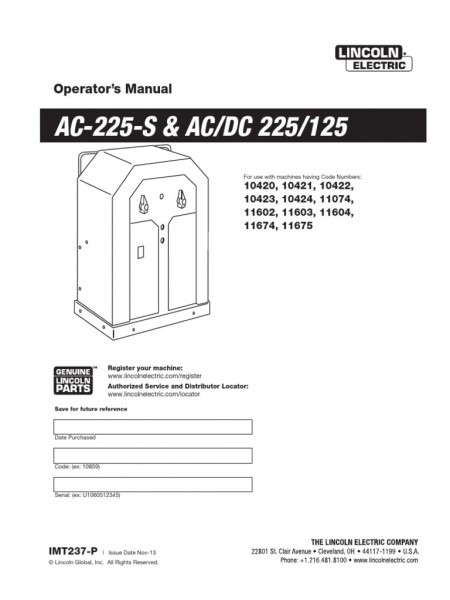 Download Lincoln Ac 225 And Ac Dc 225 125 Operators Manual
