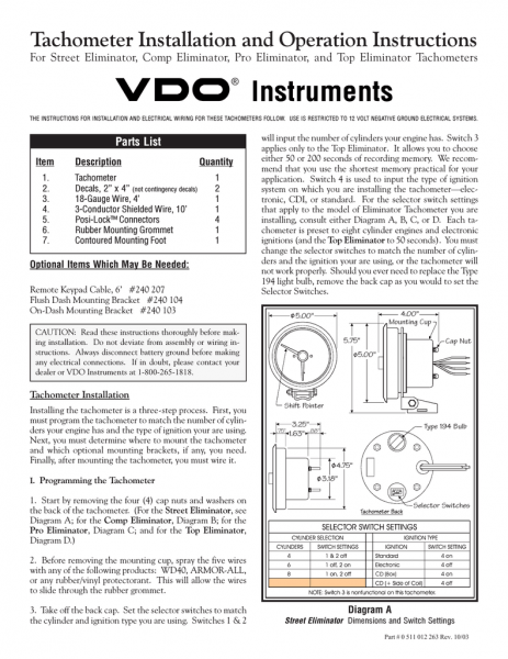 Vdo Tachometer Installation Manual