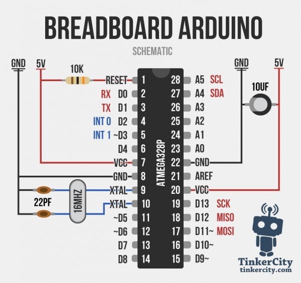 Breadboard  Arduino Wiring Schematic