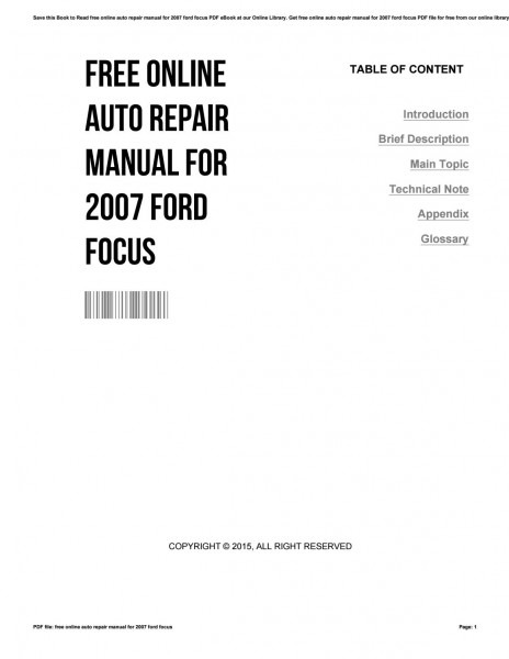 Free Online Auto Repair Manual For 2007 Ford Focus By