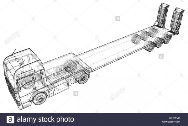 Low Bed Truck Trailer  Abstract Drawing  Tracing Illustration Of