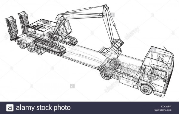 Low Bed Truck Trailer And Excavator  Wire
