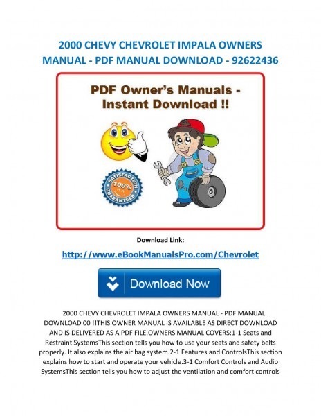 2000 Chevy Chevrolet Impala Owners Manual Pdf Manual Download