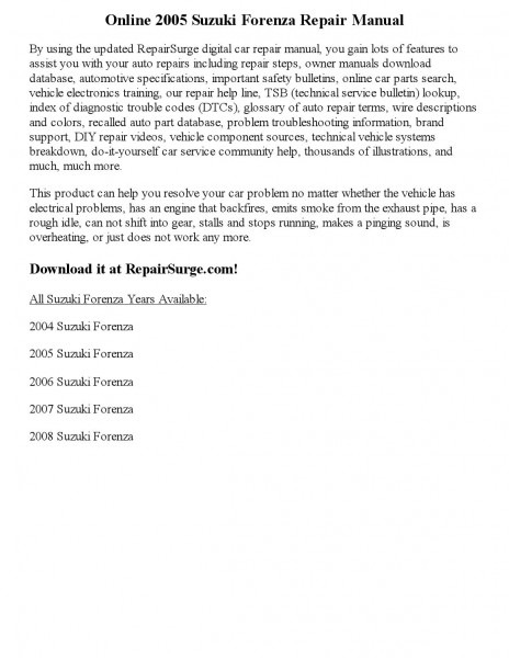 2005 Suzuki Forenza Repair Manual Online By Ansley