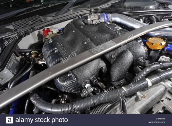Sports Car Engine Bay, Nissan 350z (tuned Car Stock Photo