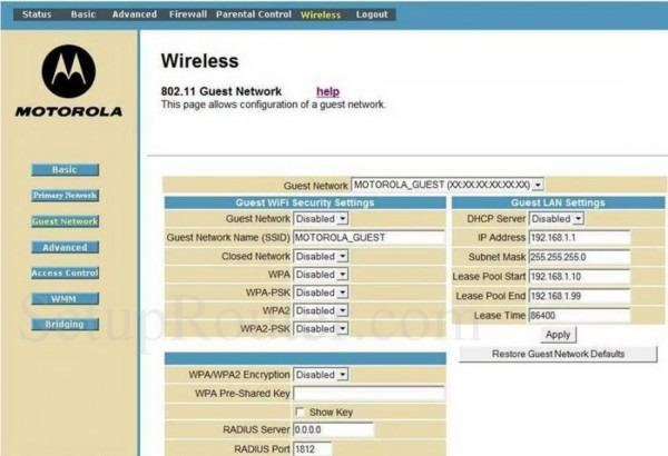 Motorola Sbg941 Screenshot Wireless Guest Network