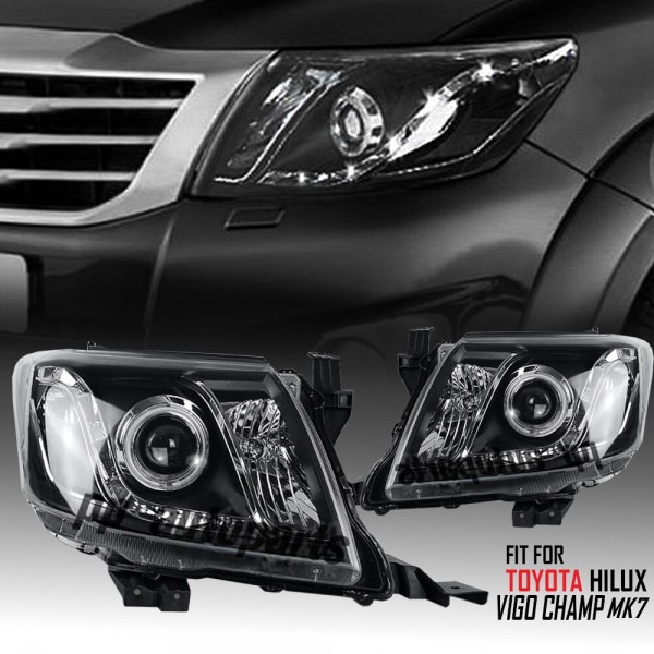 Black Projector Angel Eye Headlight Lamp Kun Toyota Hilux Vigo