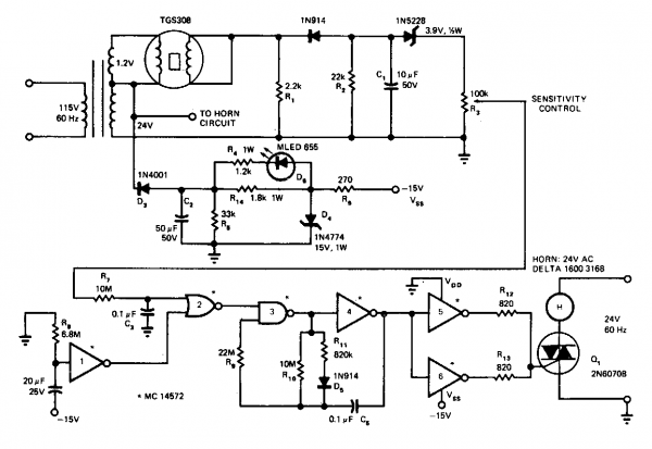 Simple Gas Smoke Detector Circuit Diagram