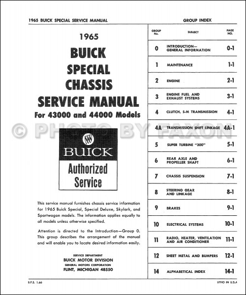 1965 Buick Special & Skylark Repair Shop Manual Original
