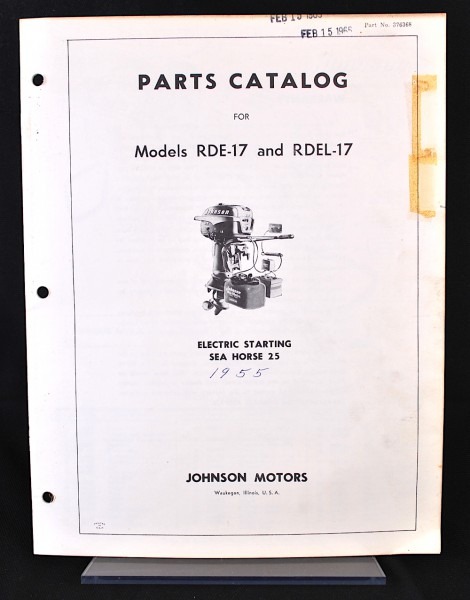 Vtg 1955 Johnson Outboard Parts Catalog Sea Horse 25 Hp Rde