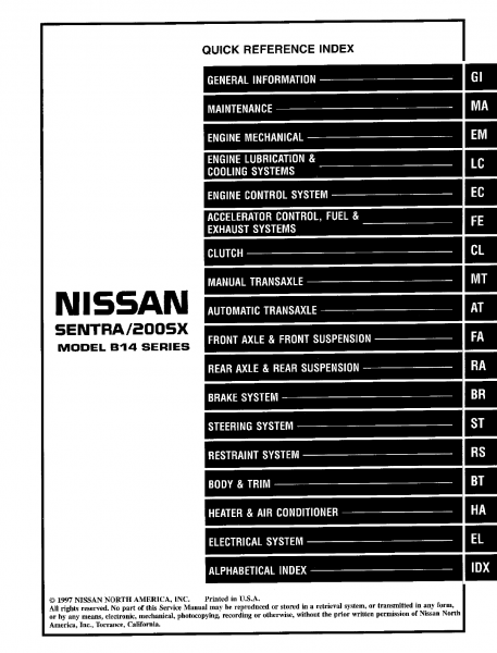 Nissan Sentra 1998 Workshop Manual Pdf