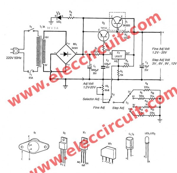 3a Adjustable Voltage Regulator Circuit With Pcb