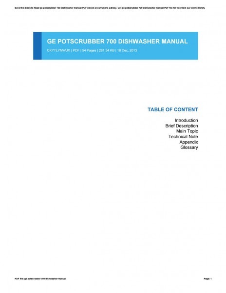 Ge Potscrubber 700 Dishwasher Manual By Briancordon2668