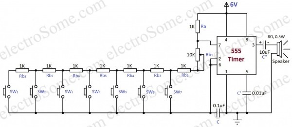 Simple Electronic Piano Using 555 Timer