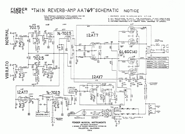 Fender Twin Reverb Amp Aa769 Schematic