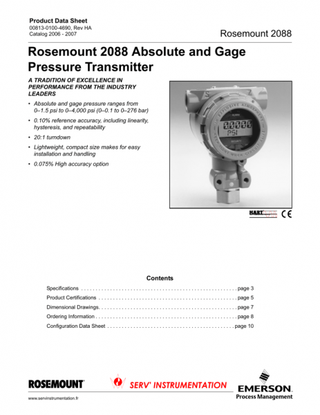 Rosemount 2088 Absolute And Gage Pressure Transmitter