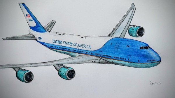 Air Force One, Boeing 747,drawing Timelapse