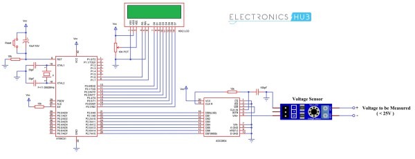 Digital Voltmeter Circuit Using 8051