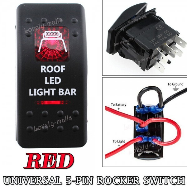 12v 20a 5 Pin Toggle Rocker Switch Red Roof Led Light Bar For Atv