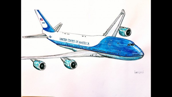 Air Force One, Boeing 747,drawing Timelapse