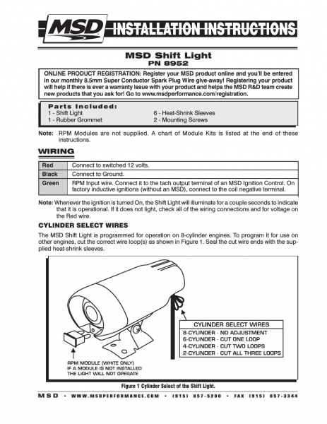 Msd 8952 Led Shift Light Installation User Manual