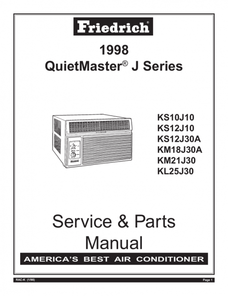 Friedrich Km18j30a Air Conditioner User Manual