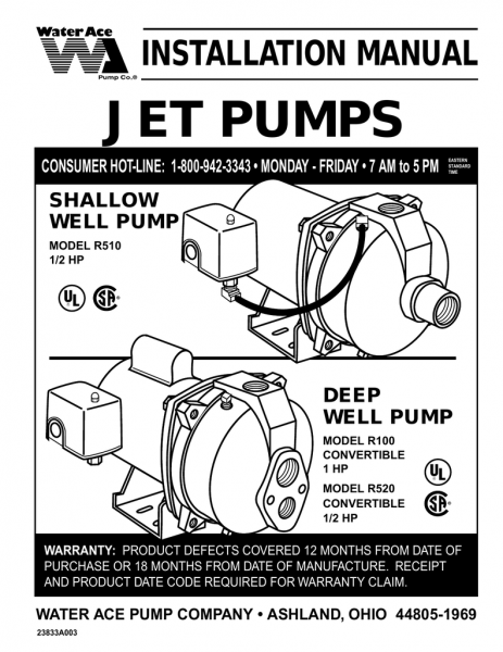 Water Ace Jet Pump Installation Manual