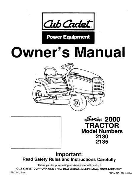 Cub Cadet Lawn Mower 2135 User Guide