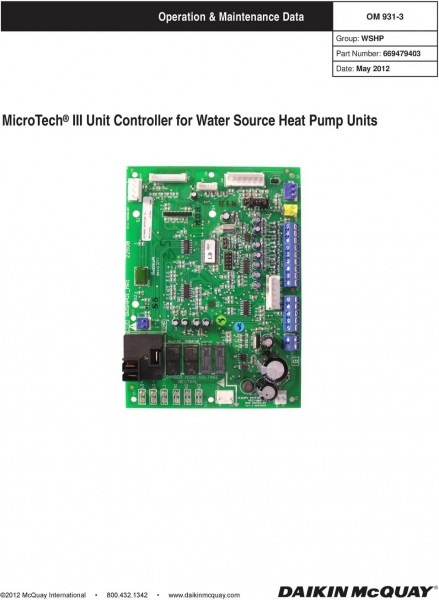 Microtech Iii Unit Controller For Water Source Heat Pump Units