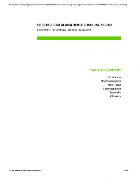 Prestige Car Alarm Remote Manual 5bcr07 By Corinnebryden4310