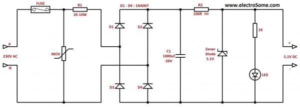Transformerless Low Cost Dc Power Supply   Resistive & Capacitive