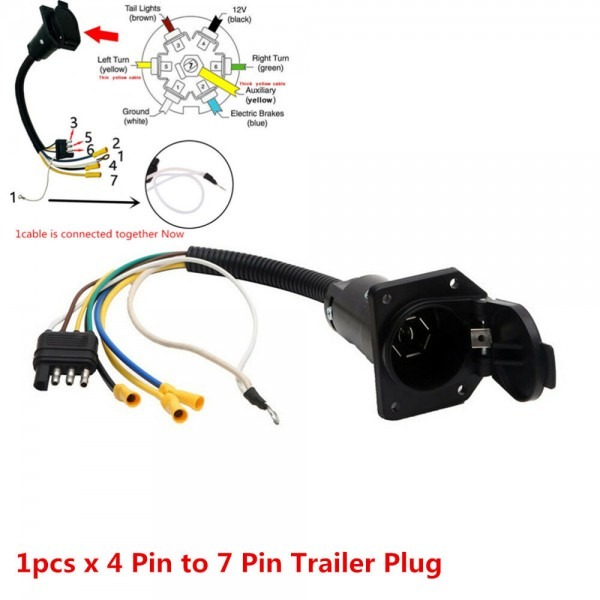 4 Flat To 7 Way Rv Trailer Light Plug Wire Harness Converter