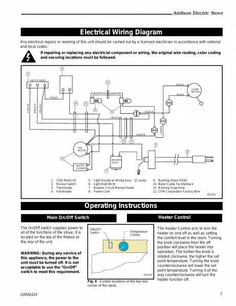 Electrical Wiring Diagram Operating Instructions, Addison Electric
